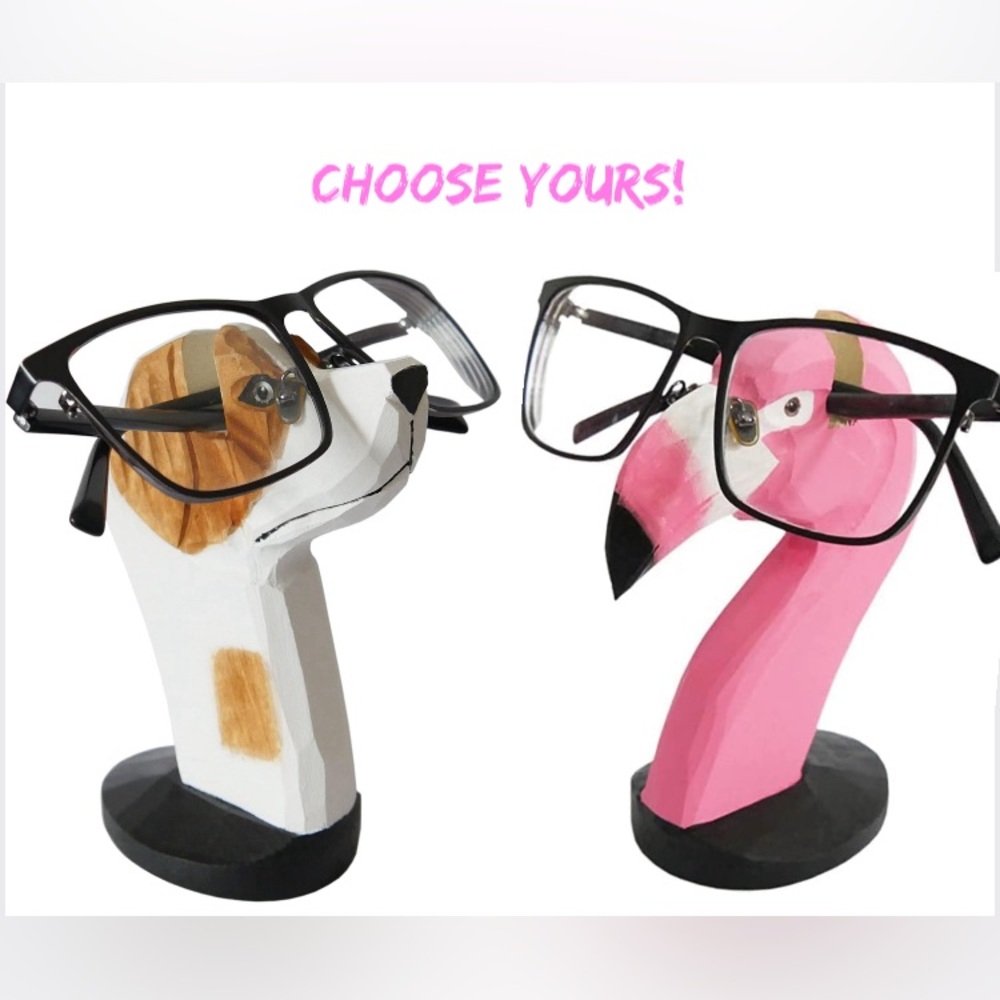 Handmade Wooden Dog or Flamingo Shaped Eyeglass Holder